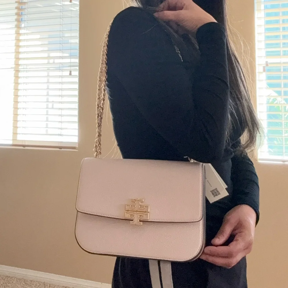 Tory Burch Britten Small Adjustable Shoulder Bag Light Pink with Gold Chain